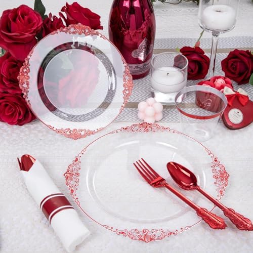 Hioasis 350 Pcs Clear Red Plates for Party