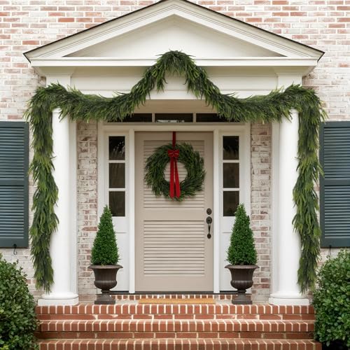 N&T NIETING 12FT Christmas Norfolk Pine Garland Real Touch Pine Artificial Garlands Faux Greenery Garland Winter Christmas Garland for Table Mantle Fireplace Indoor Outdoor Xmas Decorations (1 Pcs)