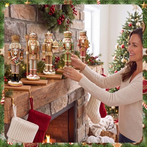 RattanView 5 Pcs Gingerbread Christmas Table Decorations Wooden Ginger Bread Nutcracker Decor Christmas Centerpiece Ginger Bread Village Xmas Nutcracker Tiered Tray Home Decor with Base for Party