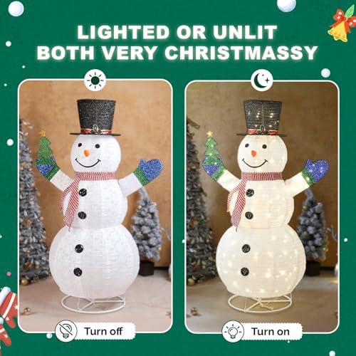 VINGLI 6FT Lighted Snowman Holding Small Tree Christmas Yard Decorations, Prelit Pull Up with 200 Warm White LED Lights, Outdoor Lighted Xmas Yard Decorations for Lawn Garden Porch Indoor Décor