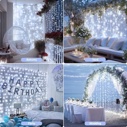 JMEXSUSS 200 LED White Curtain Lights, USB Powered, 6.5ft x 6.5ft