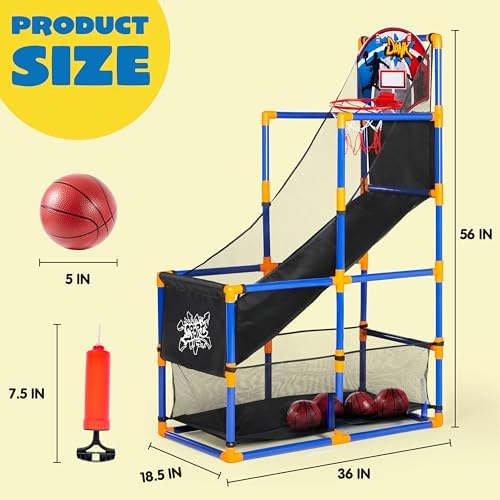 JOYIN Arcade Basketball Game Set with 4 Balls and Hoop for Kids 3+ Years Old Indoor Outdoor Sport Play - Easy Set Up - Air Pump Included - Ideal for Competition