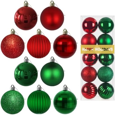 Red & Green 3.2" Large Christmas Balls - Christmas Tree Decoration Ornaments Shatterproof Hanging Balls for Birthday Halloween Holiday Wedding Decorations Set of 10pcs