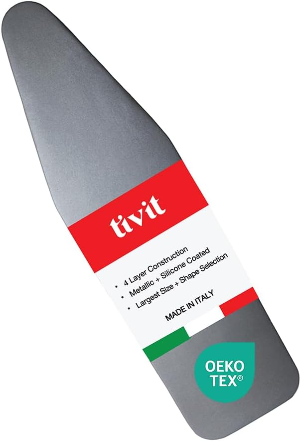 TIVIT Ironing Board Cover 24 x 60” – Made in Italy, Alumitek PRO Heat-Reflective, Thick 4-Layer Padding, Scorch & Stain Resistant