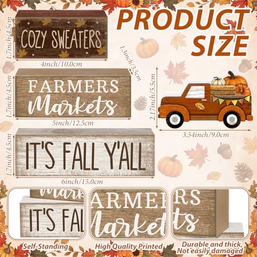 Lineshading 4 Pcs Fall Truck Table Decor, Its Fall Yall Wooden Block Signs