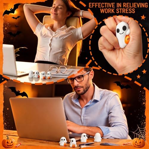 Wettarn 24 Pcs Halloween Ghost with Pumpkin Balls Bulks, Halloween Toy