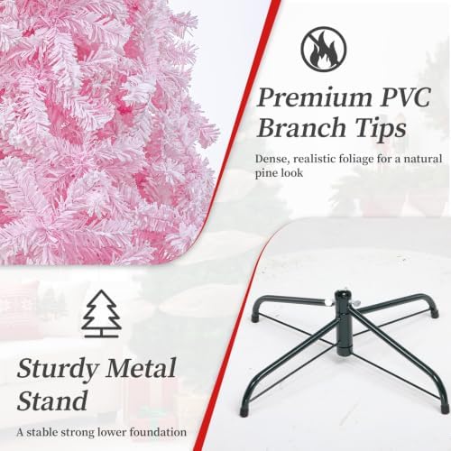 CASA CLAUSI 6ft Artificial Christmas Tree Unlit Pine Xmas Tree,Flocked Pink