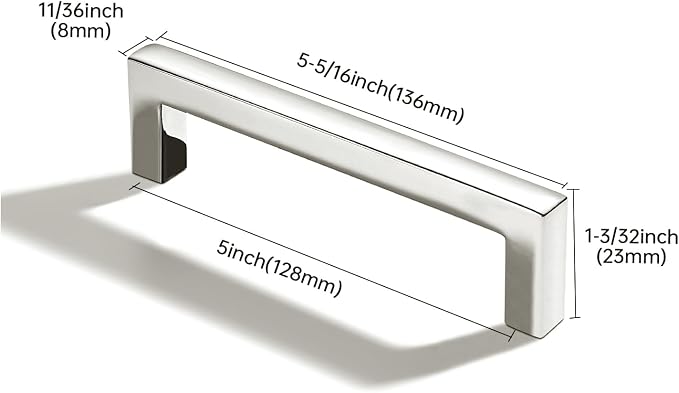 khtumeware 2 Pack 5 inch(128mm) Hole Center Polished Nickel Cabinet Pulls Solid Heavy-Duty Square Cabinet Handles Drawer Pulls Kitchen Cabinet Hardware Kitchen Handle