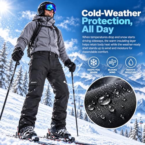 clothin Men's Waterproof Ski Pants Insulated Snow Pants with Boot Gaiters