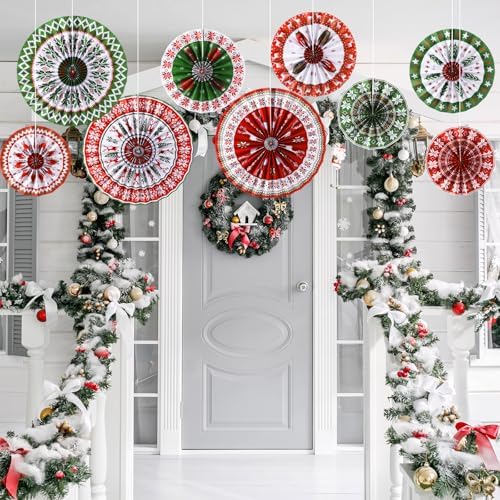 Outus 9 Pcs Christmas Hanging Decorations Paper Fans Ugly Sweater