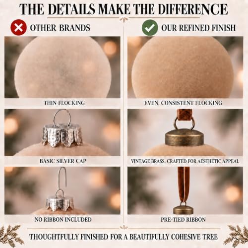 30 Pack Velvet Flocked Christmas Ornaments Set – Premium Shatterproof Christmas Ball Ornaments with Brass Metal Caps, Assorted Sizes for Christmas Tree, Holiday & Seasonal Home Décor