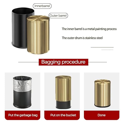 9 Liter/2.4 Gallon, Gold Trash can with Swing lid, Brass Small Trash can, Gold Trash Bin with Lid for Office, Living Room,Bathroom，Restaurant Bathroom