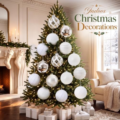 Lyrow 8 Pcs 6'' Large Christmas Ball Ornaments White Silver Xmas Ornaments