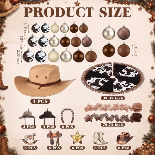 Seenelling 80 Pcs Western Cowboy Christmas Tree Ornaments Set