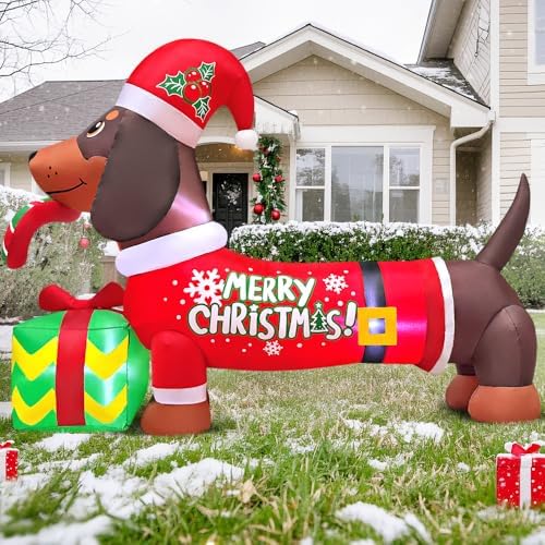 5FT Christmas Inflatables Outdoor Decorations Dog Blow Up Dachshund