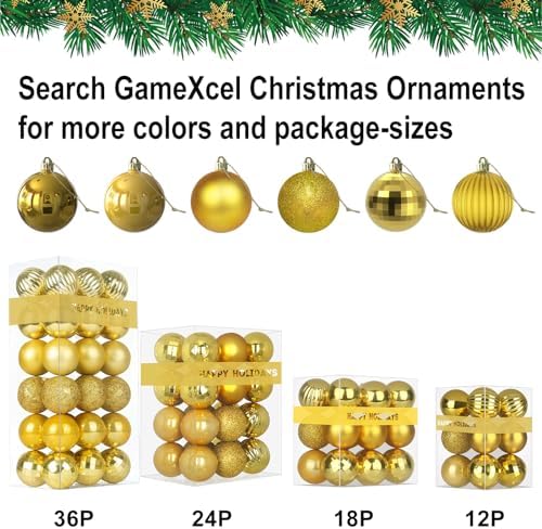 Gold 2.5" Christmas Balls Christmas Tree Decoration Ornaments Shatterproof Hanging Balls for Birthday Halloween Holiday Wedding Decorations Set of 10pcs