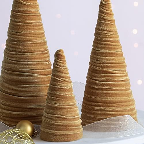 Gold Velvet Trees, Set of 3, Gold
