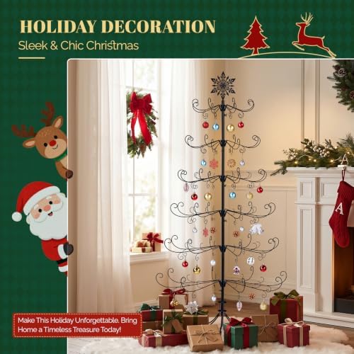 VINGLI 6FT Metal Christmas Ornament Tree, Wrought Iron Display Stand Black