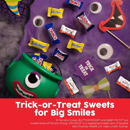 Butterfinger, CRUNCH, Baby Ruth, 100 Grand, Kinder Bueno, Kinder Chocolate, Halloween Candy Fun Size, 130 Minis, 36.9 oz (Pack of 2)