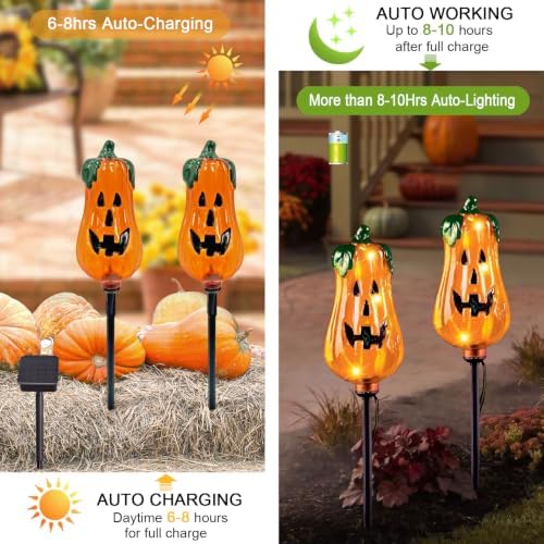 Halloween Decorations Outdoor,4 Pack Halloween Pumpkin Solar Lights Stakes