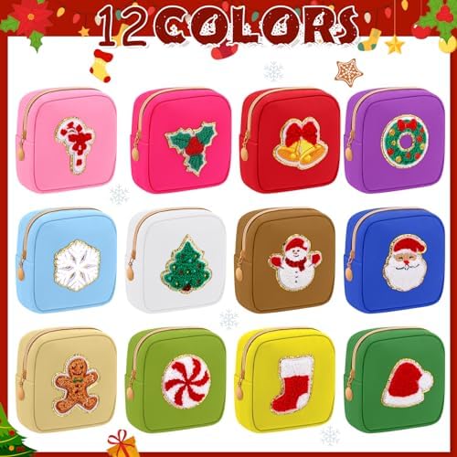 Abbylike 12 Pcs Christmas Preppy Patch Makeup Bags Bulk (Classic, Assorted)
