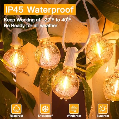 Ollny Outdoor String Lights, 100FT LED Patio Lights Waterproof White Wire