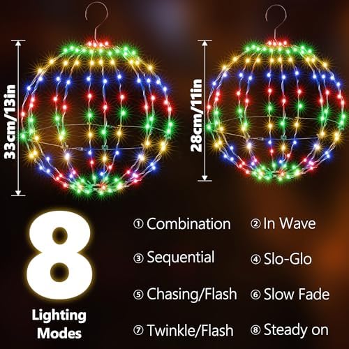Flacchi Set of 2 Sizes Hanging Ball Lights Multicolor Christmas Decorations