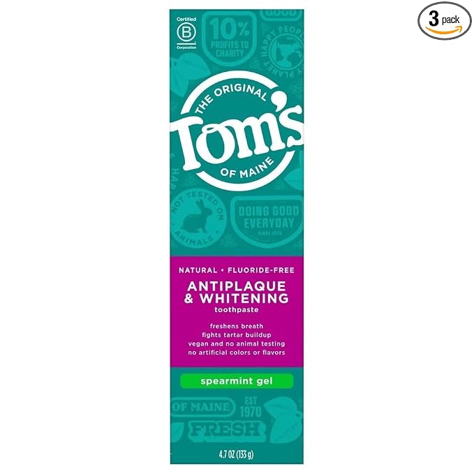 Tom's of Maine Antiplaque Plus Whitening Gel, Spearmint 4.7 oz (Pack of 3)3