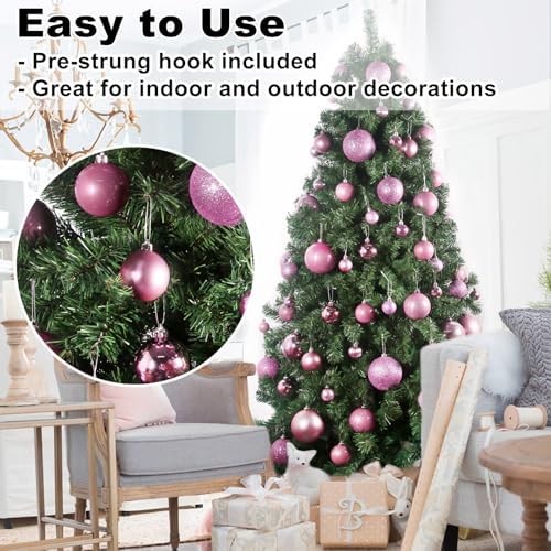 Bubblegun Pink 2.5" Christmas Balls Christmas Tree Decoration Ornaments Shatterproof Hanging Balls for Birthday Halloween Holiday Wedding Decorations Set of 10pcs