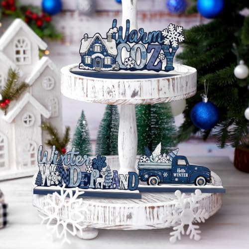 3Pcs Christmas Table Decorations, Blue Christmas Decor Indoor