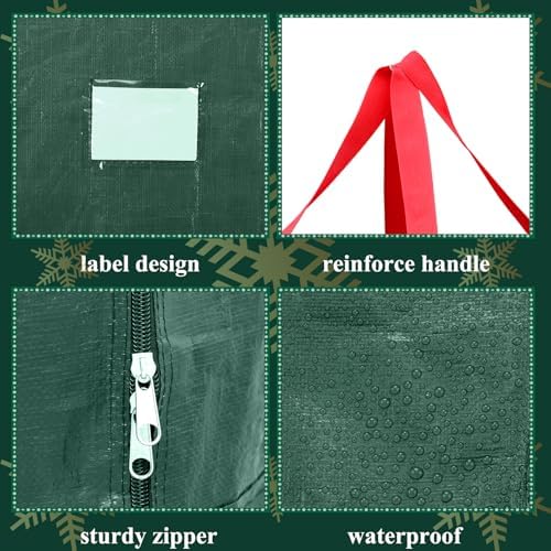 2 Pcs 48 Inch Christmas Wreath Storage Bags with Handle, Green