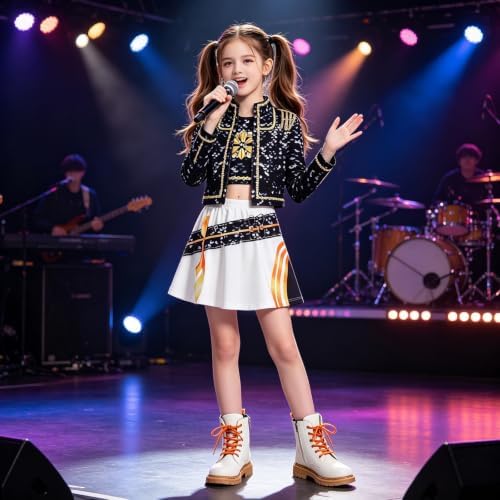 Golden Pop Performer Costume Kids Girls Halloween Costumes with Accessories
