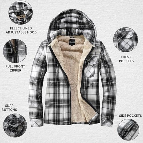 Elesuit Men's Full Zip Fleece Flannel Jacket Shirt Plaid Cotton Hoodie Coat