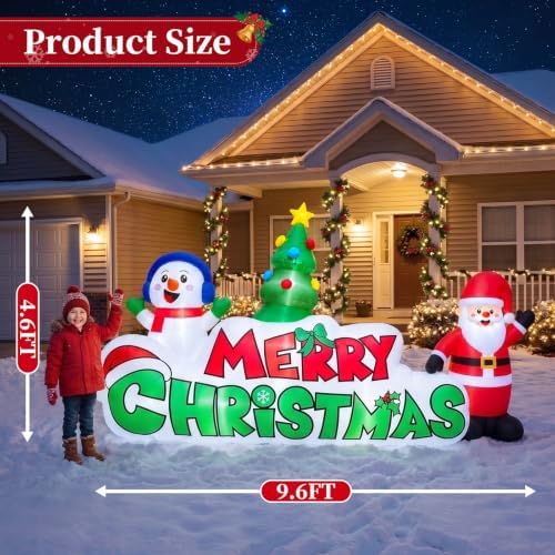 TOWPONICS 9.5FT Christmas Inflatable Outdoor Decoration Santa & Snowman