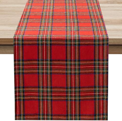 Softalker Christmas Checkered Tartan Table Runner, Red, 13 x 70 Inch-2P