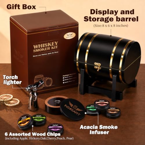 INSISART Whiskey Smoker Kit, Old fashioned Smoker Kit with Barrel,Black