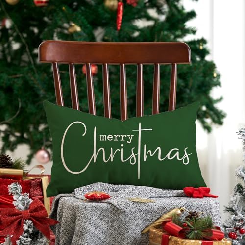 Allorry Christmas Pillow Covers Merry Christmas Throw Pillow Decorative Beige Cotton Cloth Linen Cloth Pillow Cover Sofa Cover Decorative Rectangle Length 12X20 inches
