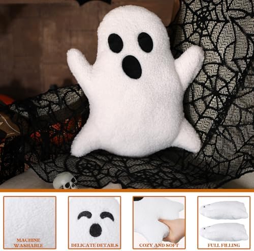 Konohan 3 Pcs White Ghost Halloween Throw Pillows Lovely Plush Stuffed