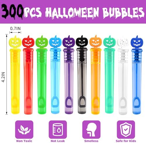 ShyLizard 300PCS Halloween Party Favor, Halloween Bubble Wands for Kids, Halloween Trick or Treat Toys, Halloween Goodies Bag Fillers, Halloween Pinata Fillers, Mini Bubble Wands for Halloween Party