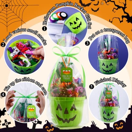 24Pcs Halloween Candy Buckets Gift Sets,Plastic Trick or Treat Pail-4 Color