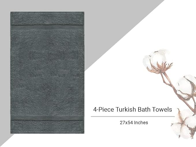 Towel Bazaar 4-Piece Bath Towel Set, 100% Premium Cotton Turkish Towels, 27x54 Luxury Towel Super Soft and Absorbent, Perfect Use for Bathroom, Shower Towels - Dark Gray