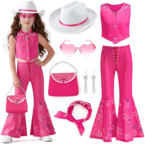 Cowgirl Costume Girls Kids Disco Outfits Movie Heroine Dress Up for Halloween Birthday Cosplay Party
