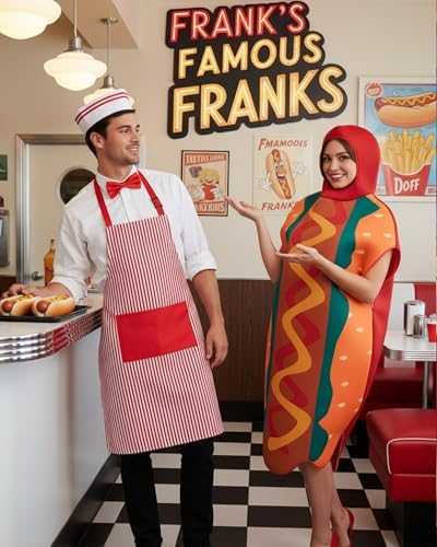 SATINIOR 5 Pcs Halloween Hot Dog Costume Popcorn Waiter Outfit Hat