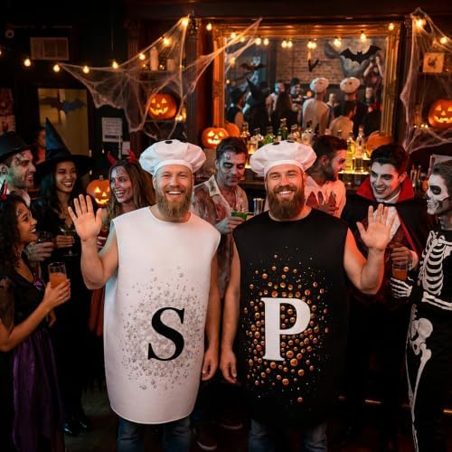 4 Pcs Salt and Pepper Couples Costume, Adult Halloween Condiment Cosplay