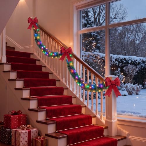 Kingdder 2 Pcs 30FT Outdoor Christmas Garland with Solar Lights, Multicolor