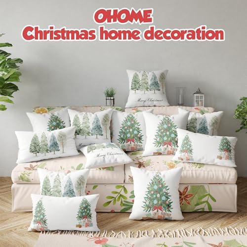 OHOME Christmas Pillows Covers 18x18 Inch - Christmas Party Decorations | Navidad Trees Throw Pillows - Xmas Decorations Favors Decor Indoor Outdoor for Couch Room Office Parlor Bedding,2 PCS