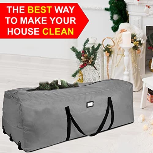Rolling Tree Storage Bag, Fits Up to 9 ft. Disassembled Holiday Tree, 28" Height X 16" Wide X 60" Long, Extra Large Heavy Duty Storage Container with Wheels and Handles (Gray)