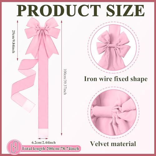 Daifunli 9 Pcs Pink Velvet Christmas Cabinet Bows Ribbons for Kitchen