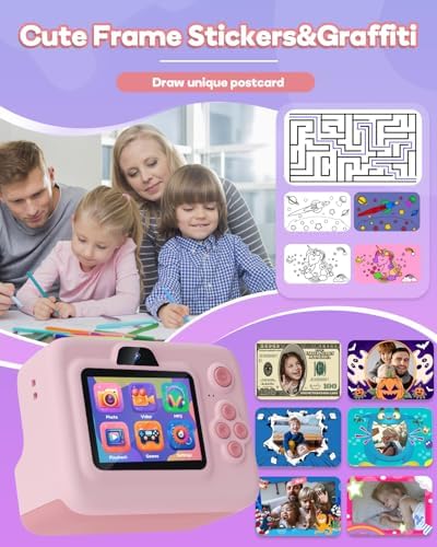 Dylanto Kids Camera Instant Print,1080P Kids Instant Cameras that Print Photos,Christmas Birthday Gifts for Girls Age 3-12,Portable Toy for 3 4 5 6 7 8 9 10 Year Old Girls Boys Pink