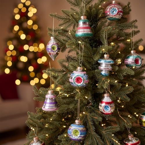 12 Pcs Christmas Vintage Glass Reflector Ornament,Striped